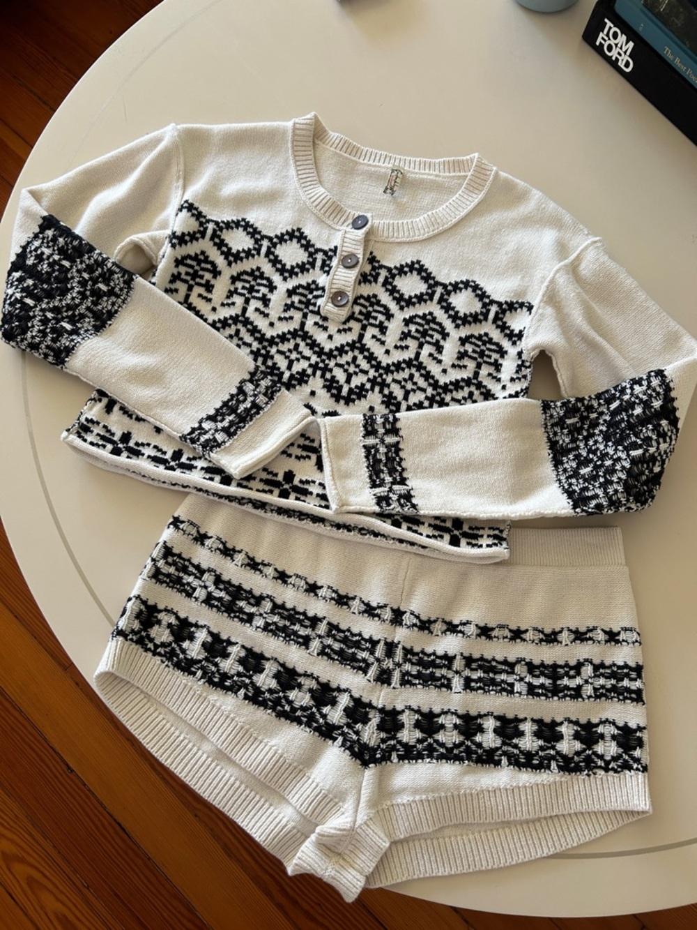 Free People Black and White Knit Two-Piece Pajama Set